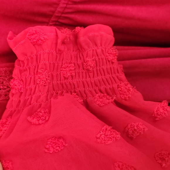 Red V-Neck Boho Top Sheer Sleeves - Picture 8 of 8